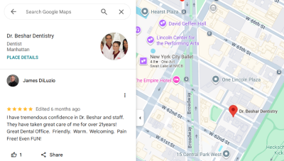 Google review from patient James DiLuzio about Dr. Beshar Dentistry in Yorkville Manhattan